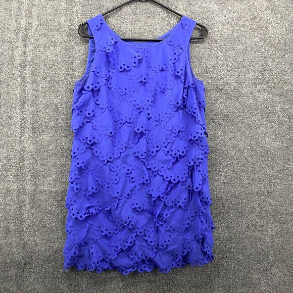 VA ET VIEN Anthropologie Dress Womens 2 Blue Silk Shift Ruffle Tiered Ladies - Picture 1 of 9